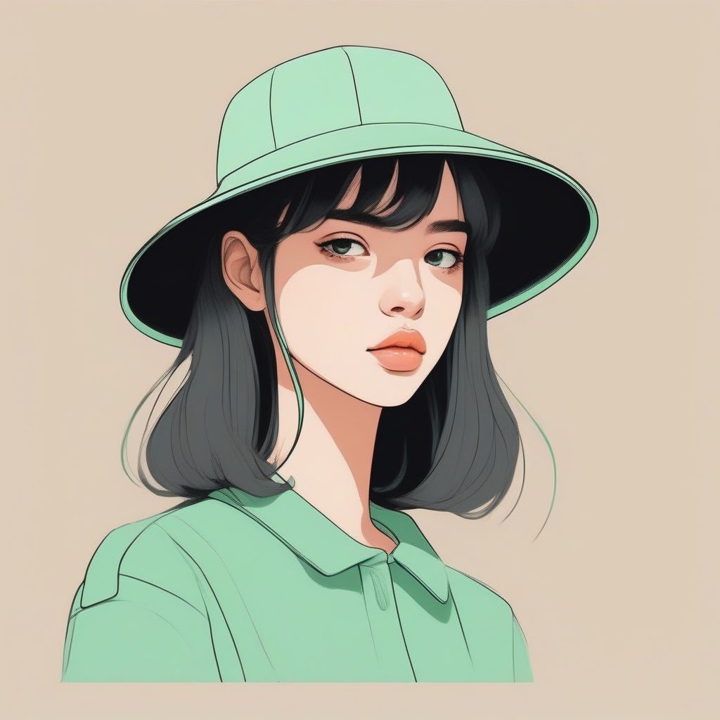 粗线条时尚：佩戴渔夫帽的低饱和度女孩