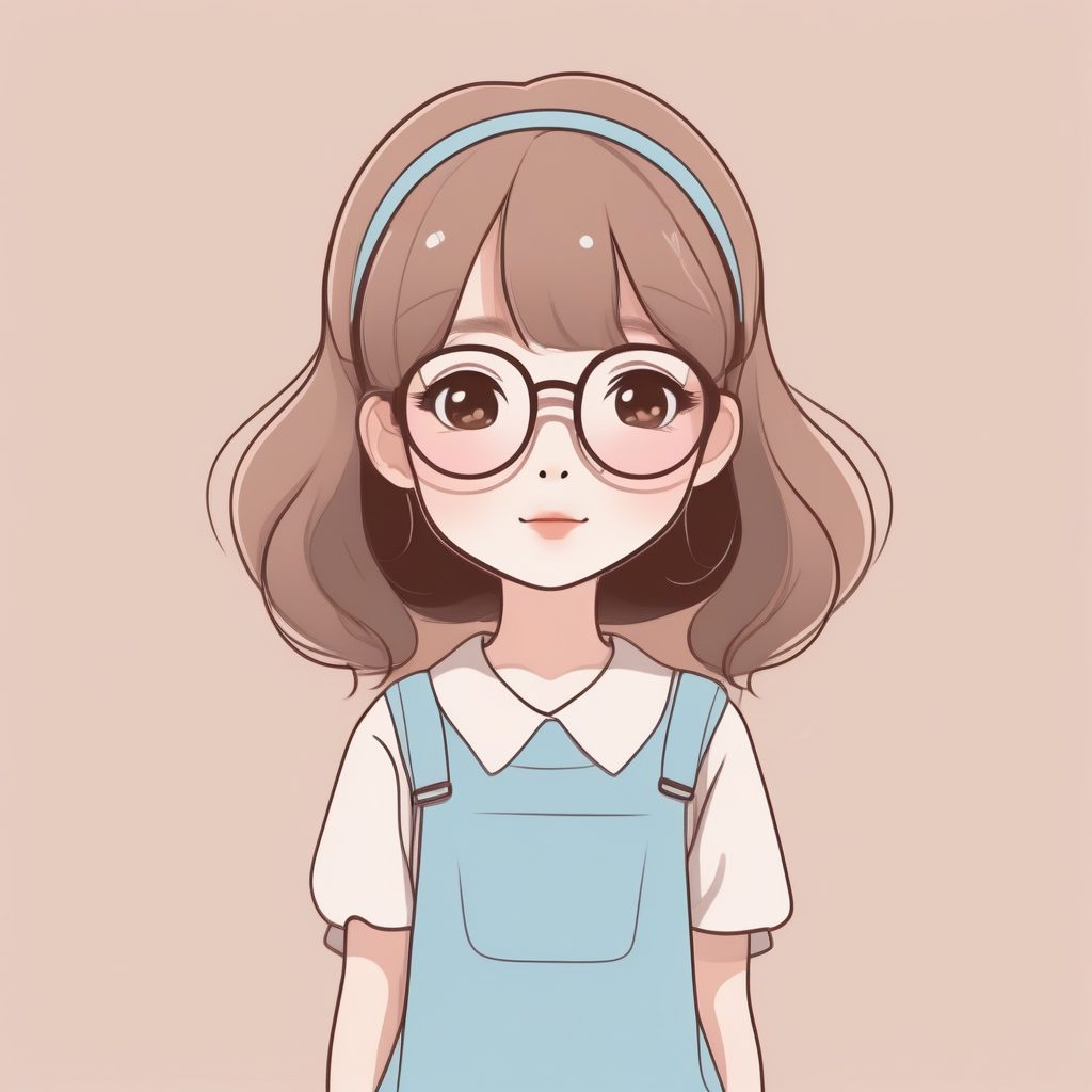 大圆眼镜：戴眼镜的Q版少女，学术涂鸦风提示词