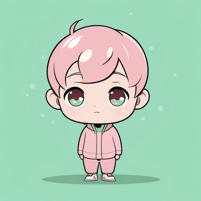 呆萌Q版男孩大头全身极简插画