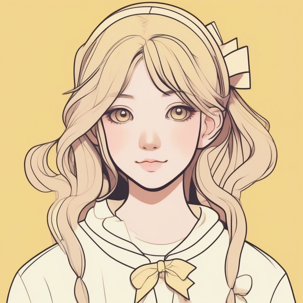带着蝴蝶结丝带的极简少女：奶油黄背景