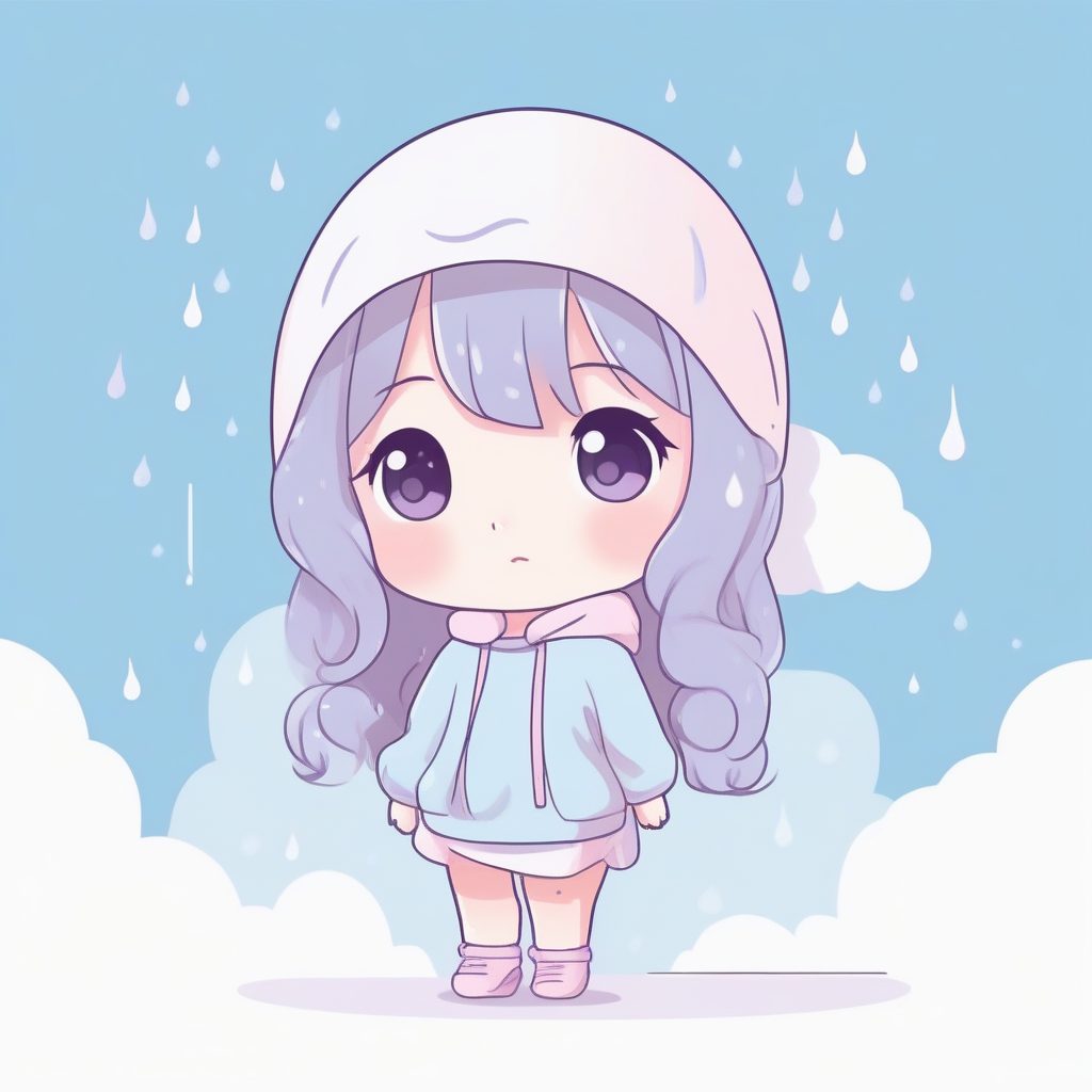 淡蓝系云朵女孩：Q版插画，强调轻柔圆润线条