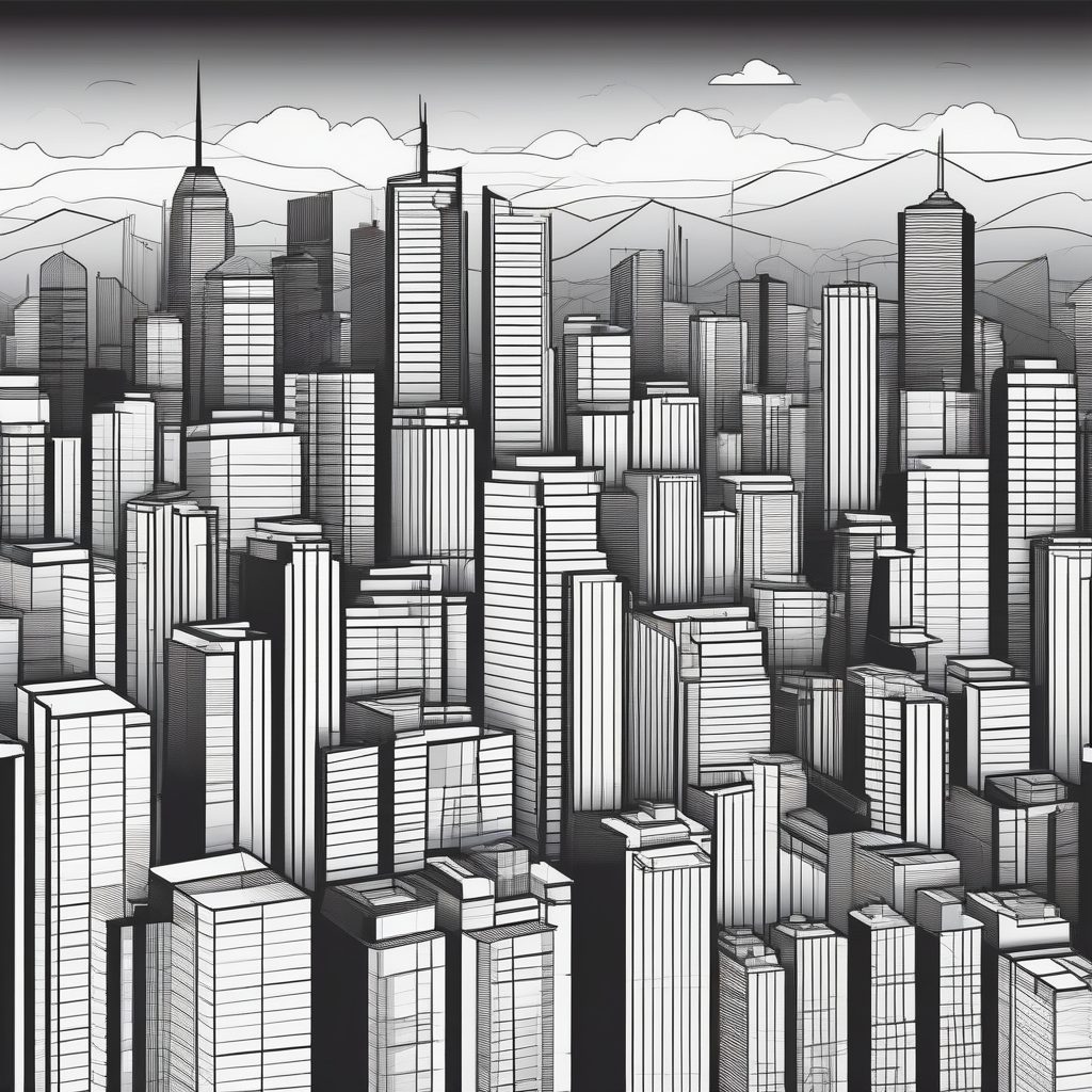 单线黑白城市天际线矢量图:现代建筑简约设计 17 单线黑白城市天际线矢量图:现代建筑简约设计