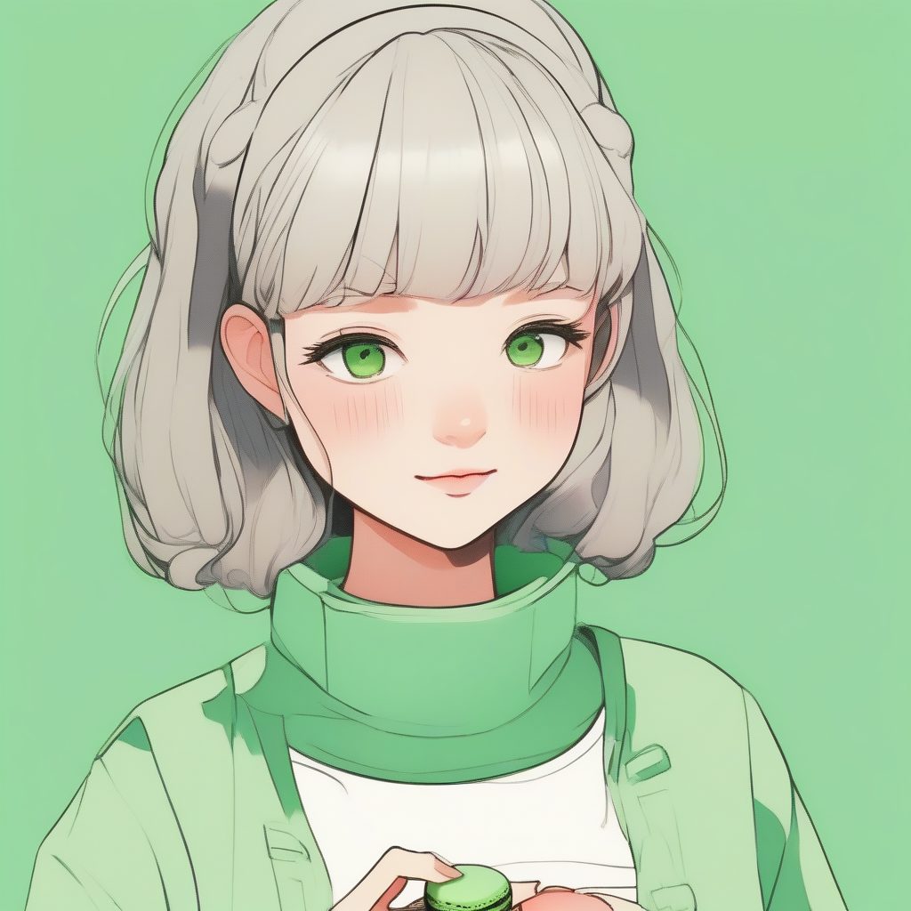 单一色系少女：马卡龙绿纯色背景的极简主义特写
