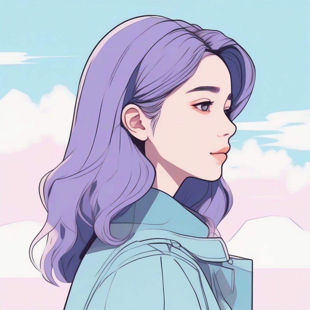 淡紫色梦境：低饱和度赛璐珞少女侧面剪影