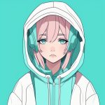 低饱和纯色块:穿着oversize连帽衫的嘟嘴少女 2 di bao he chun se kuai chuan zhe oversize lian mao shan de du zui shao nyu