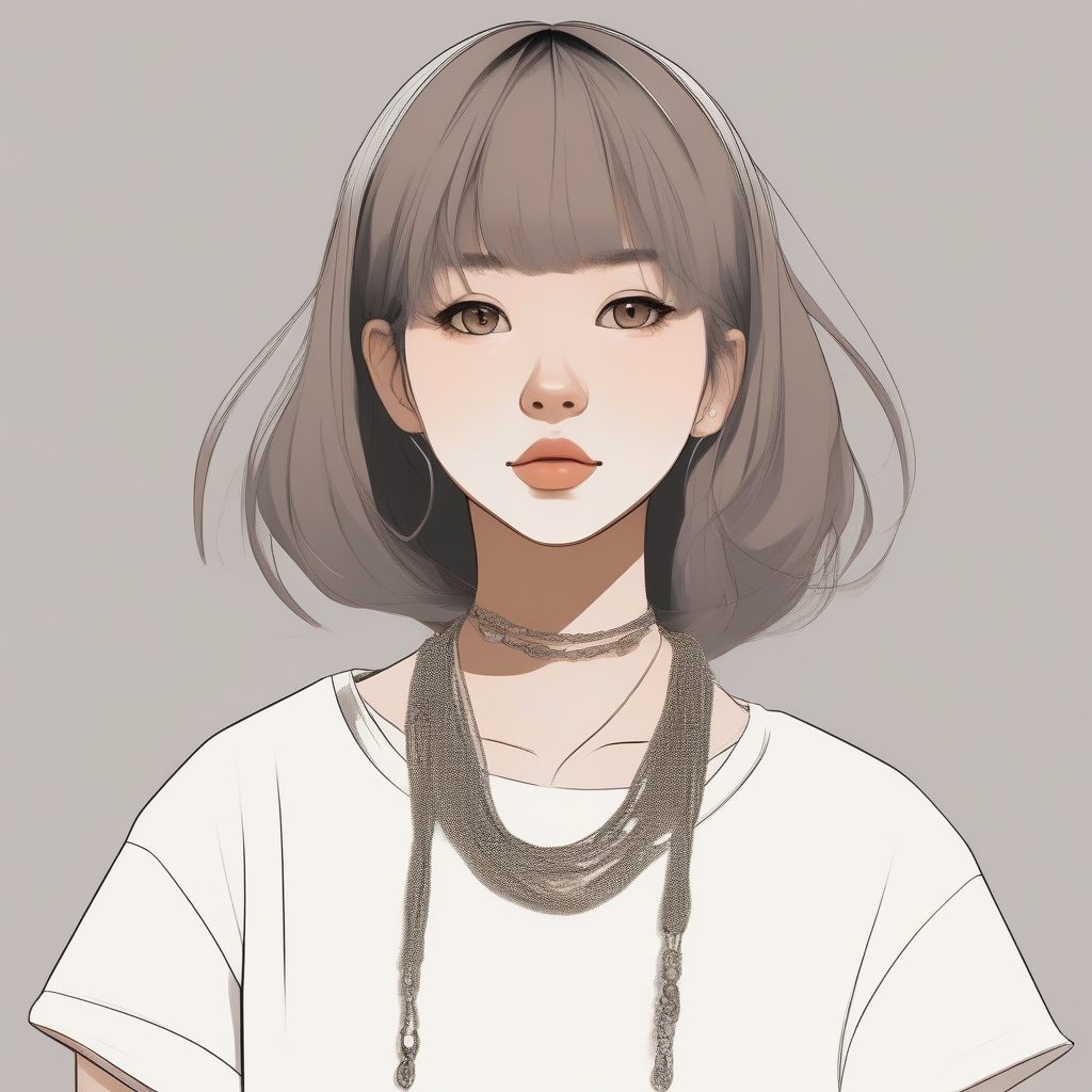 低饱和度街头:宽大T恤与项链叠戴女孩