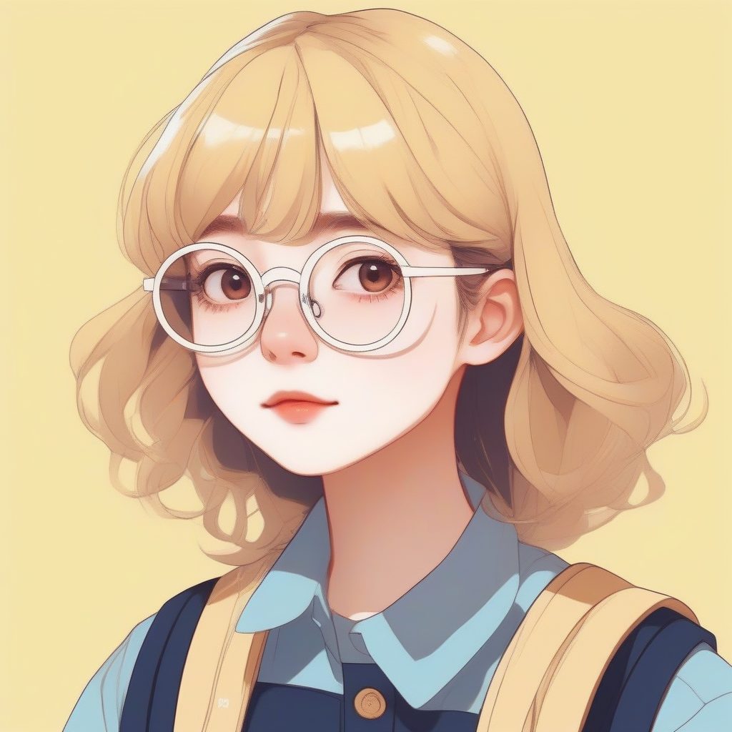 低饱和粉彩头像：戴眼镜的害羞简约女孩