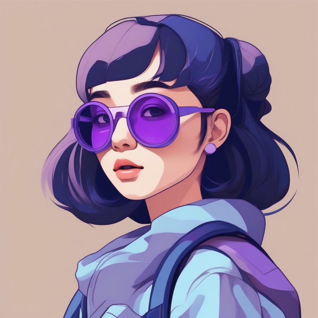 低饱和Y2K风Q版女孩：赛博眼镜与纯色背景