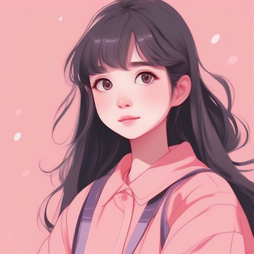 低饱和樱花粉：极简害羞长发少女肖像提示词
