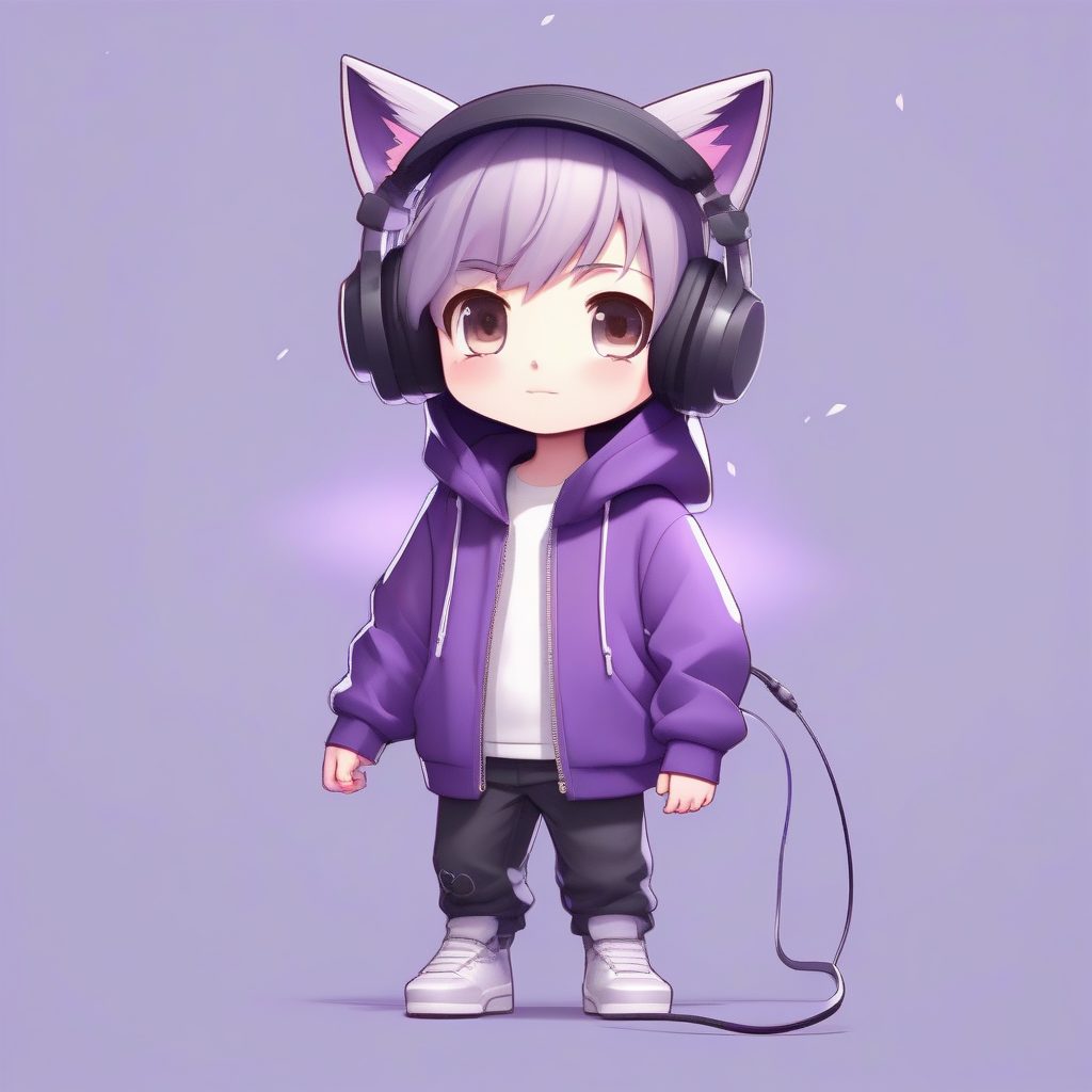 电竞风猫耳卫衣Q版男孩:专注眼神与游戏手柄,柔和淡紫色背景 5 电竞风猫耳卫衣Q版男孩:专注眼神与游戏手柄,柔和淡紫色背景