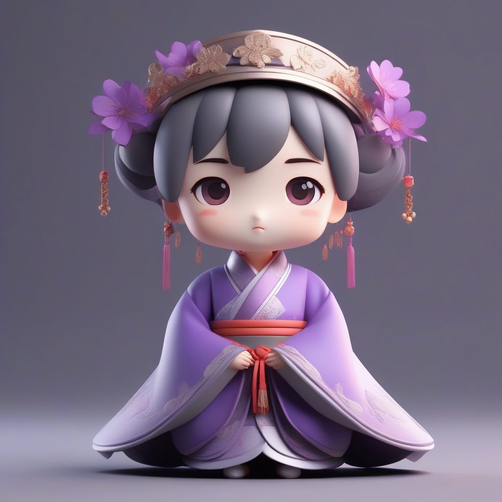 典雅紫明制汉服：花钿Q版小女孩全身3D建模