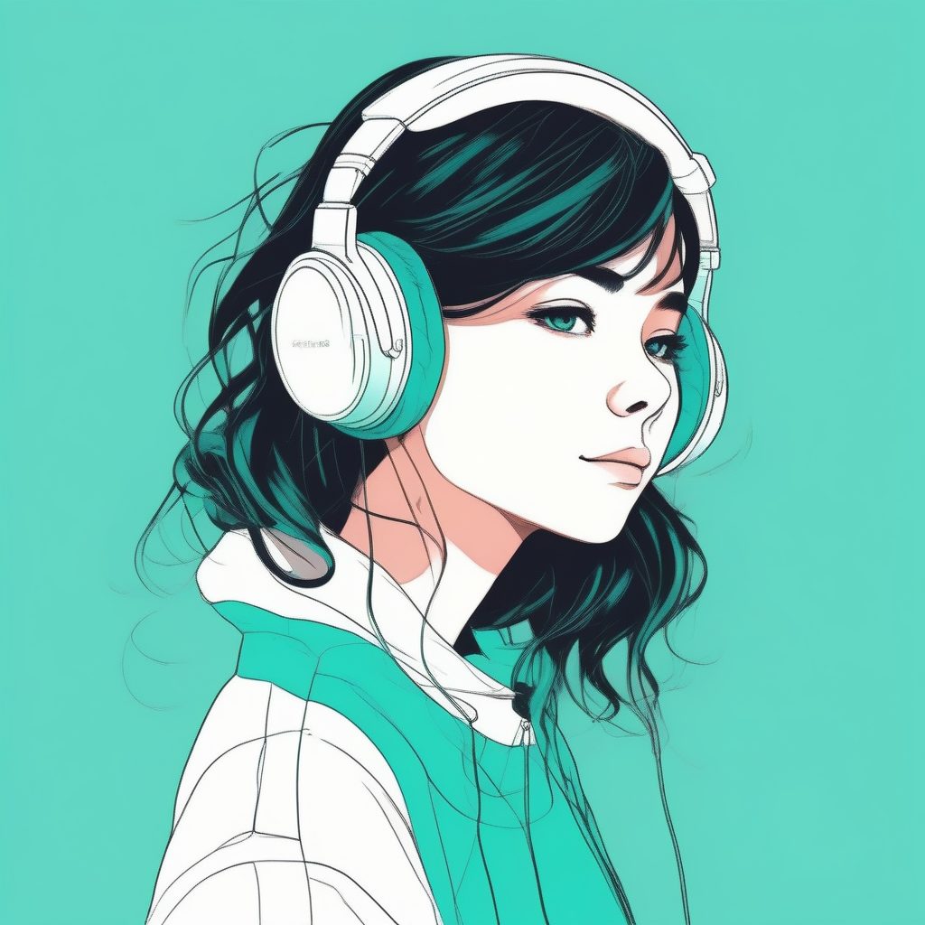 电子科技感少女:耳机与绿松石色的极简动漫肖像 47 电子科技感少女:耳机与绿松石色的极简动漫肖像