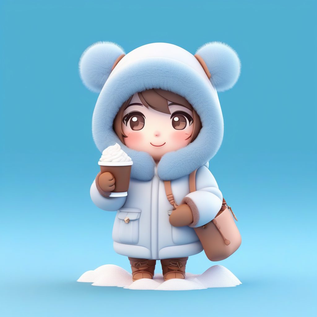 冬季保暖服饰Q版女孩3D模型：雪地与热可可