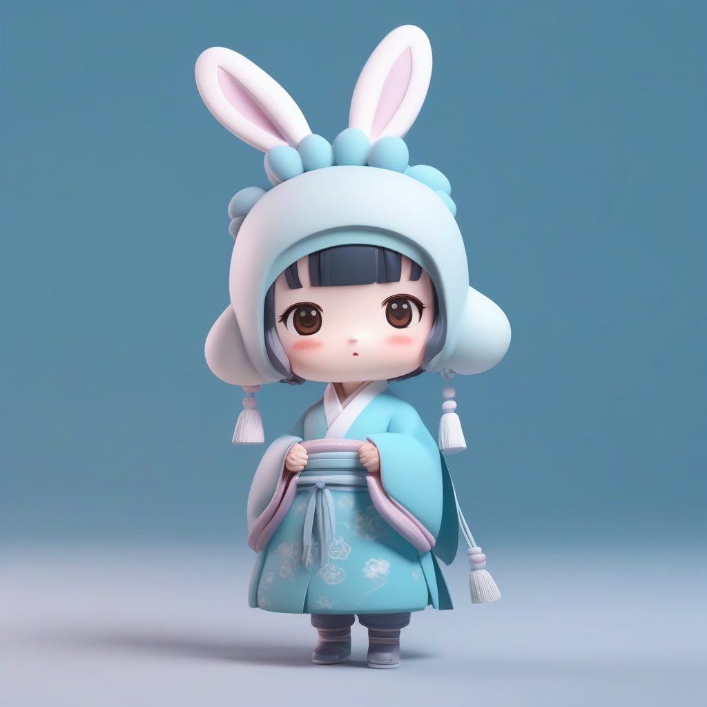 冬季暖暖Q版汉服盲盒：棉袄和兔耳帽的3D全身渲染图
