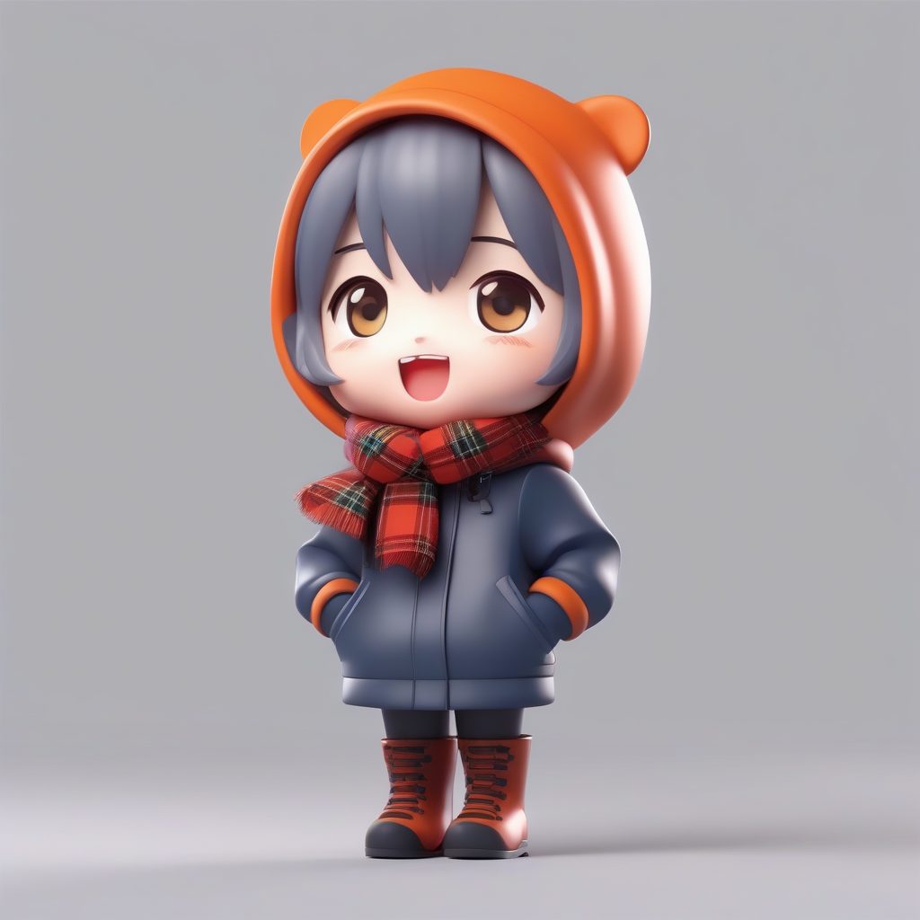 冬季暖色系JK Q版：围巾和手套，C4D高光全身渲染