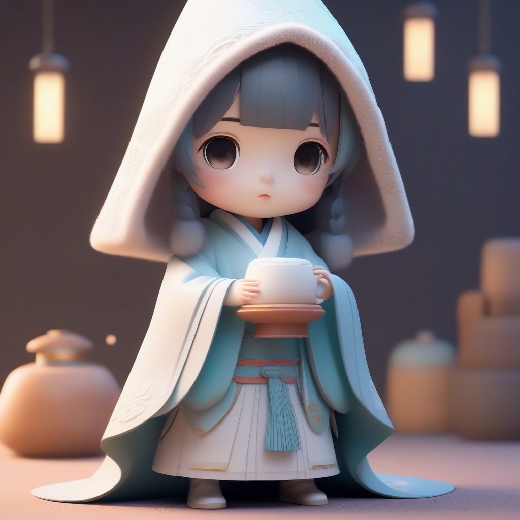 冬季暖意:超可爱毛绒披风汉服小女孩,Octane渲染3D粘土手办教程