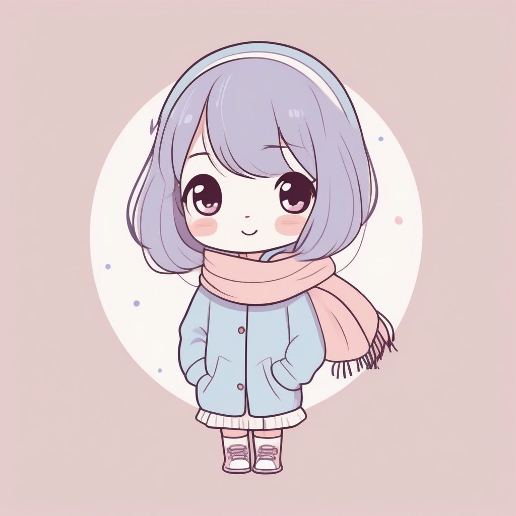 冬季围巾Q版女孩：暖色系涂鸦艺术