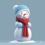 冬季雪人女孩:Q版角色吹吻动作,冰蓝色极简背景3D渲染 6 dong ji xue ren nyu hai q ban jue se chui wen dong zuo bing lan se ji jian bei jing 3d xuan ran