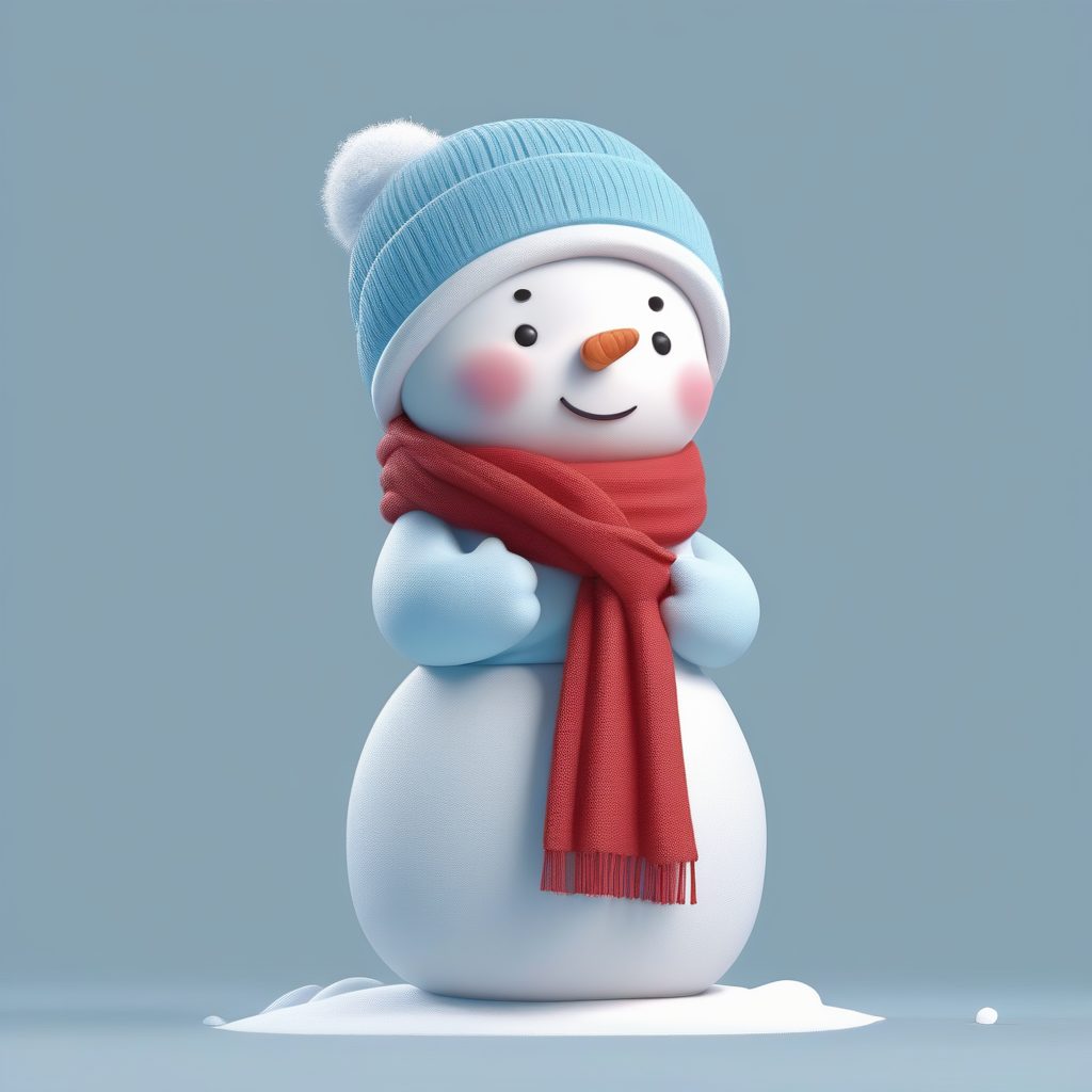 冬季雪人女孩:Q版角色吹吻动作,冰蓝色极简背景3D渲染 1 冬季雪人女孩:Q版角色吹吻动作,冰蓝色极简背景3D渲染