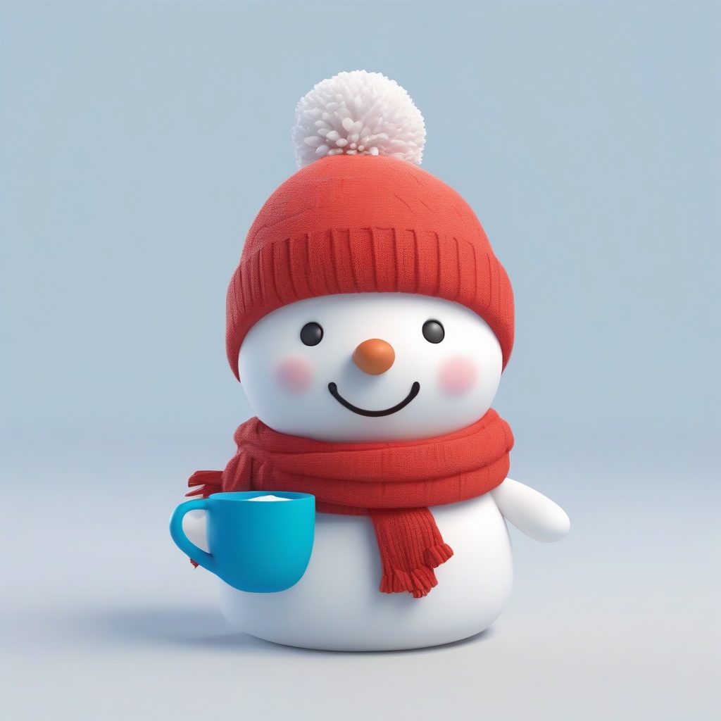 冬季雪人Q版：温暖毛线帽3D全身手办提示词
