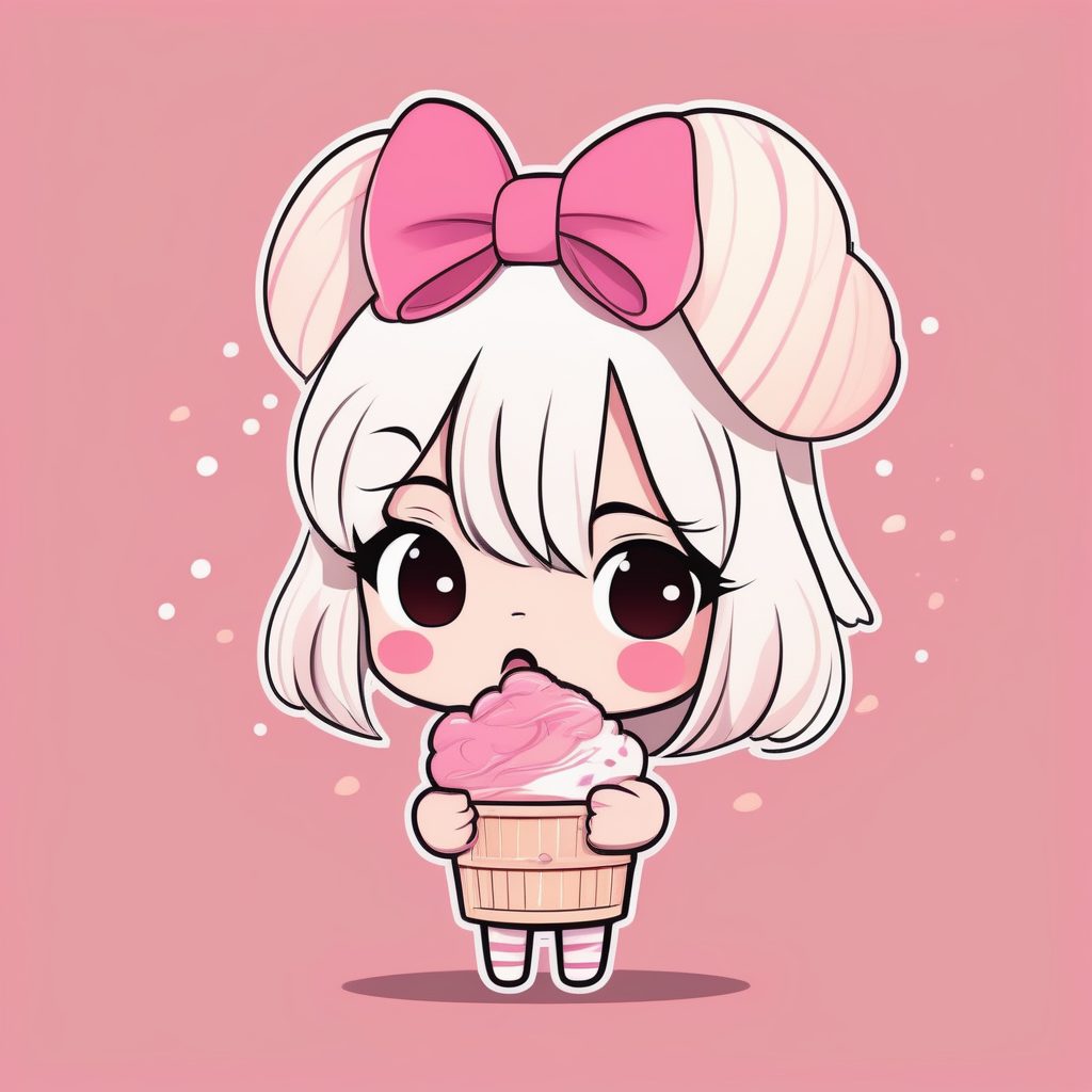 动漫风格甜点控Q版女孩插画：冰淇淋与动态表情