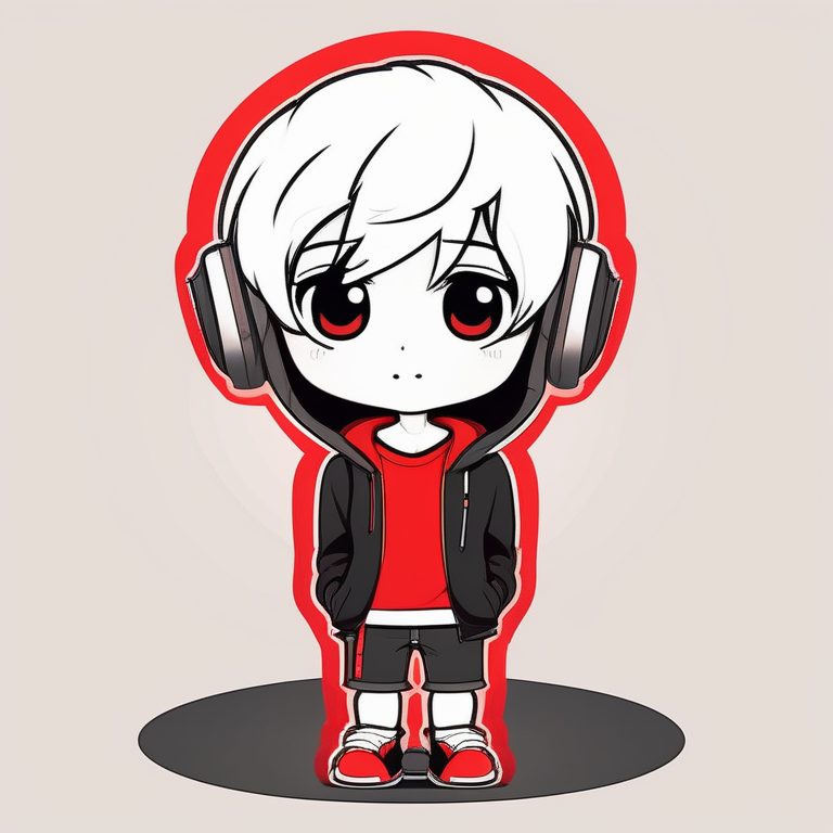 动漫极简风格Q版可爱男孩红色背景