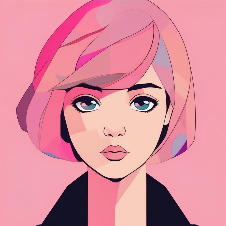 动漫极简少女肖像:粉色背景与活泼短发