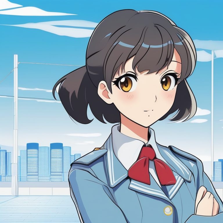 动漫漫画海报风格，一名女高中生，蓝色背景，青春气息