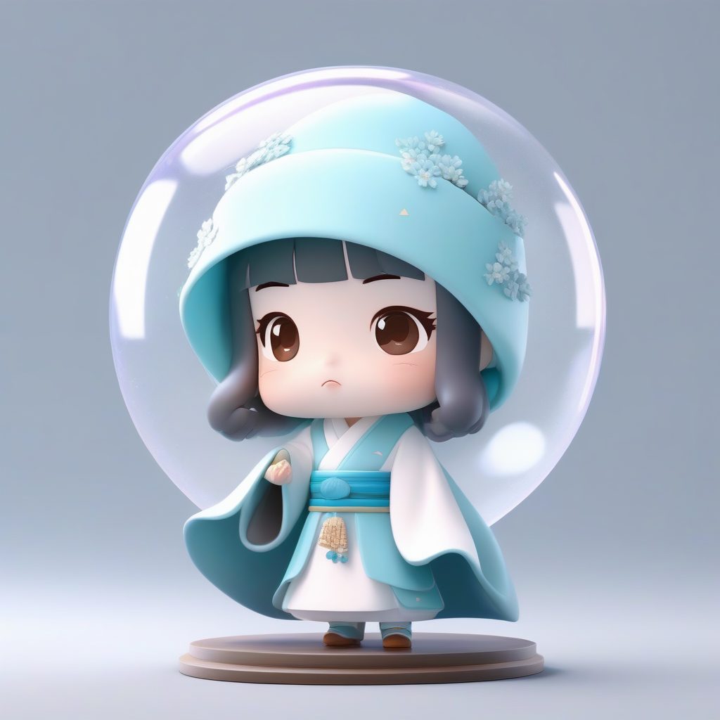 冬日斗篷:吹泡泡的Q版汉服小女孩全身3D渲染图