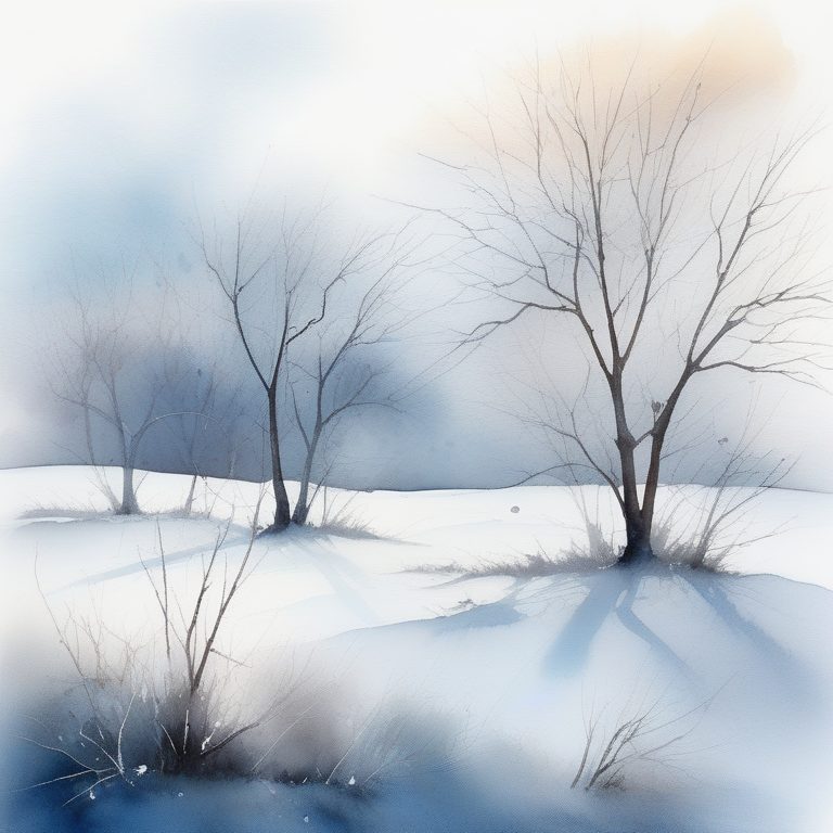 冬日极简水彩树木风景