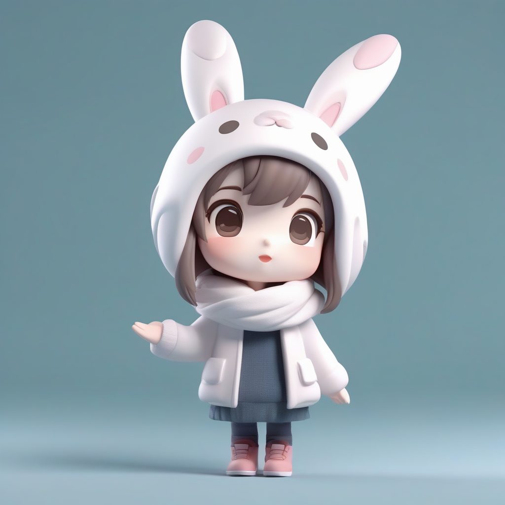 冬日恋歌：穿着雪地服吹吻的Q版兔耳娘全身