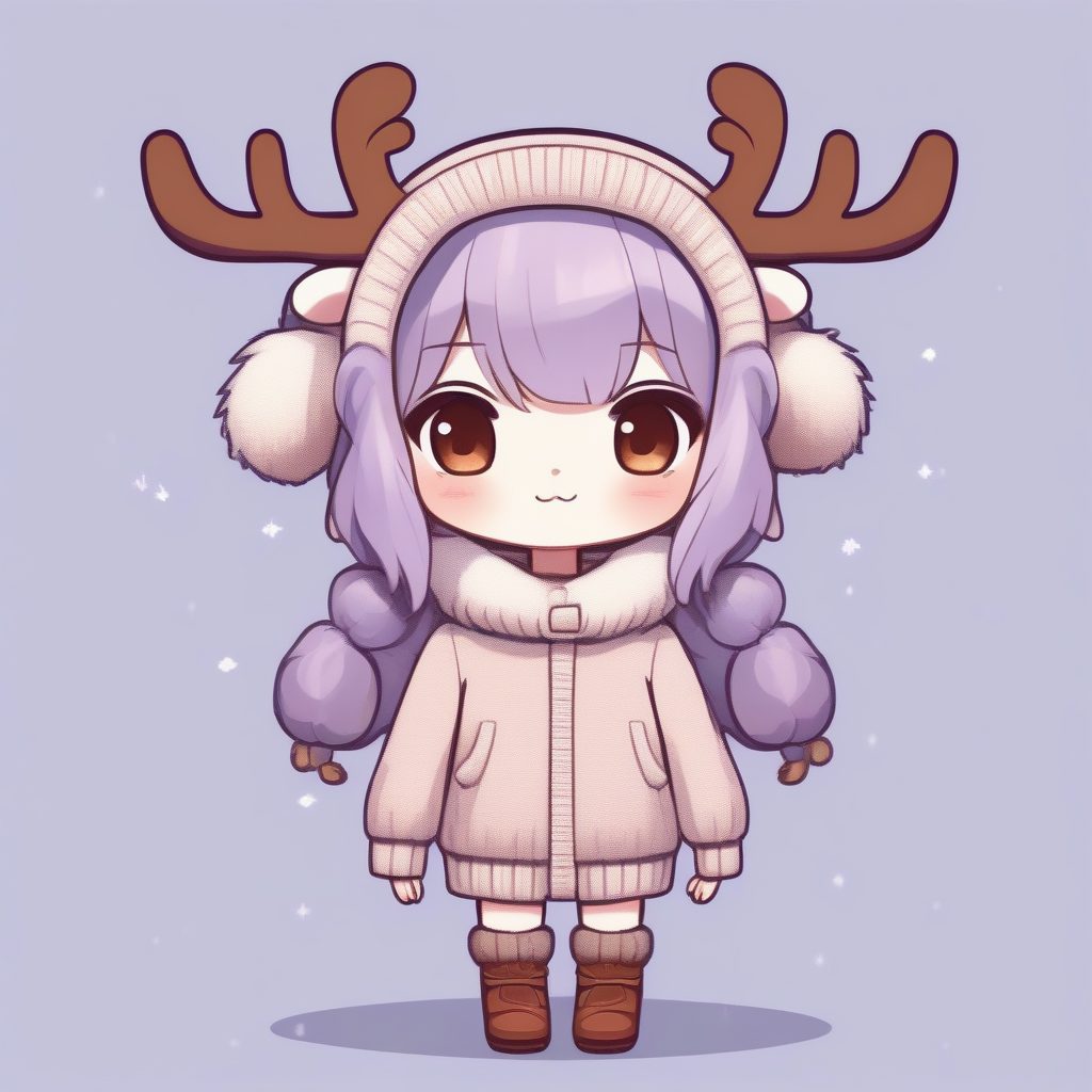 冬日温柔：马卡龙配色Q版麋鹿少女全身像AI提示词