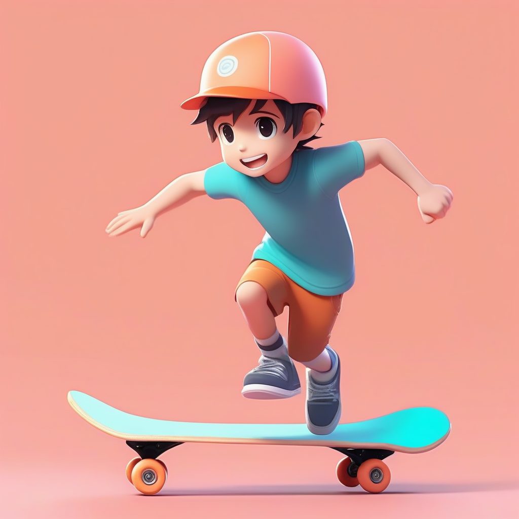 动态跑姿：夹着滑板的快乐少年，高饱和马卡龙配色AI绘图
