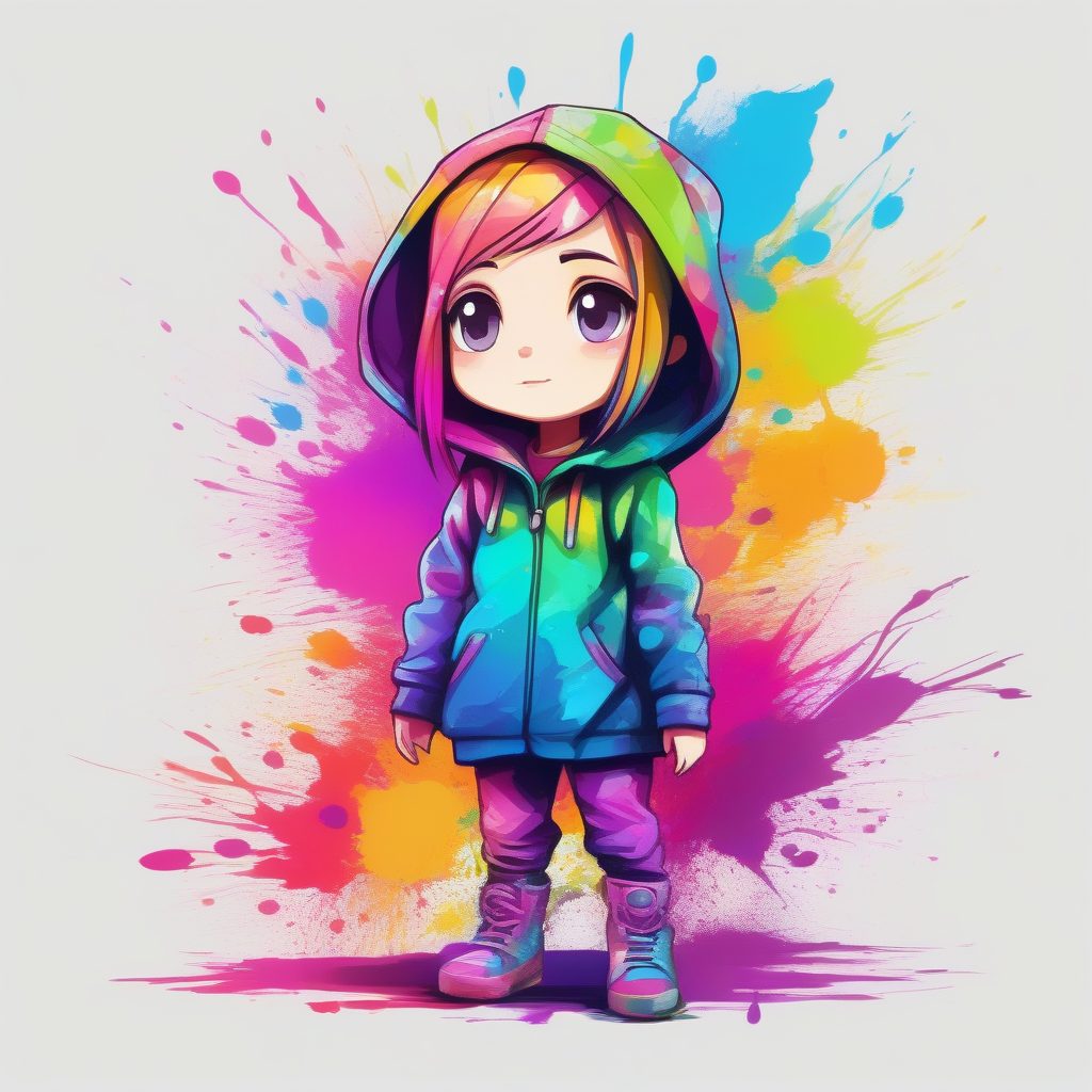 动态泼墨Q版：当代抽象笔触与高对比度全身图