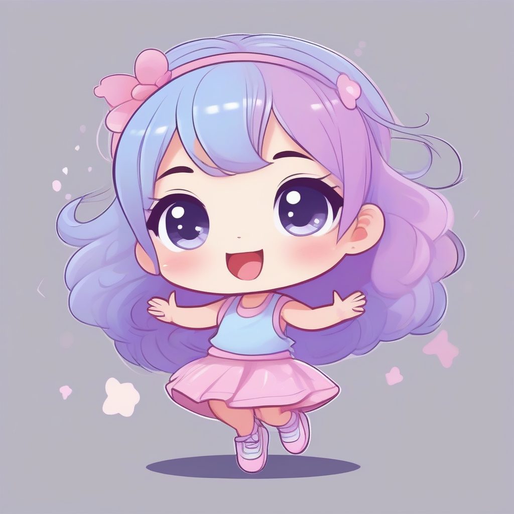 动态轻快感：全身旋转跳舞的Q版女孩插画