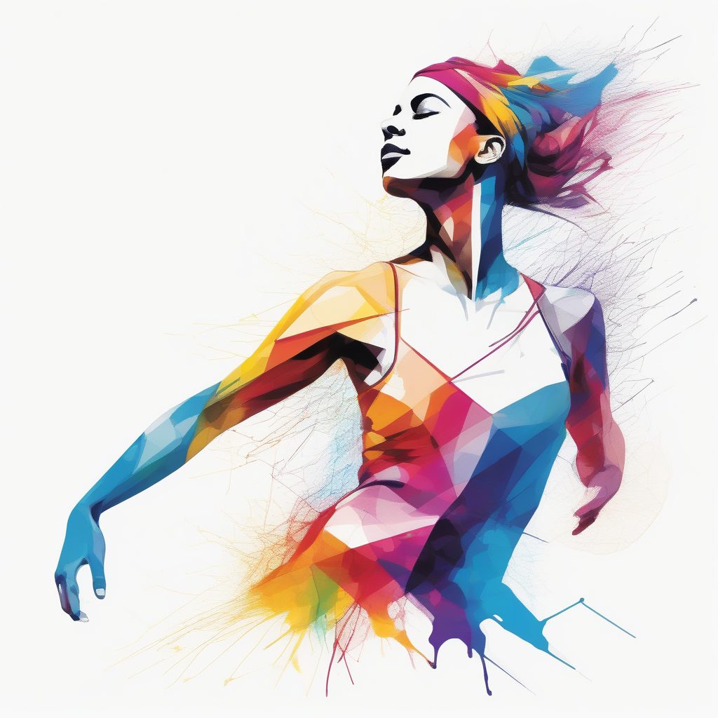 动态舞者：彩虹水墨滴落的极简几何线条艺术