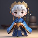 动态旋转Q版明制汉服:蓝金配色全身高细节渲染 6 dong tai xuan zhuan q ban ming zhi han fu lan jin pei se quan shen gao xi jie xuan ran