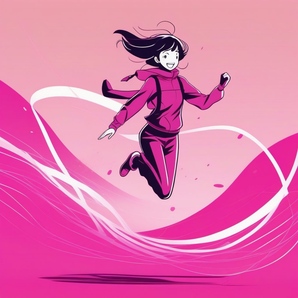 动态姿势极简二次元女孩：洋红色背景下快乐跳跃