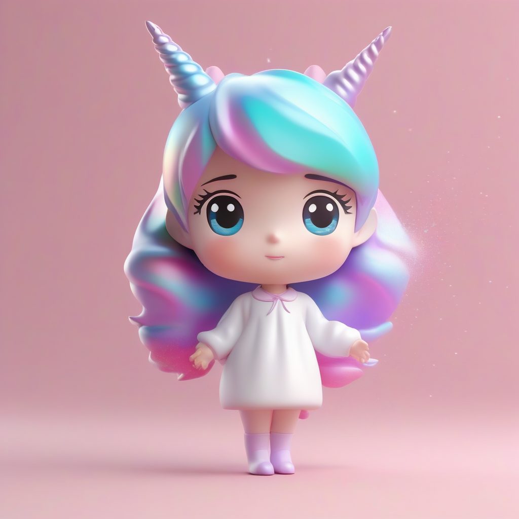 独角兽角Q版：踮脚集中注意力的闪光3D全身图