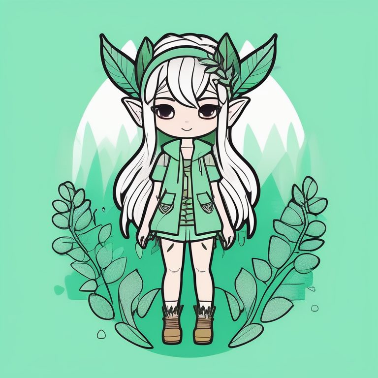 独特涂鸦风森林精灵Q版女孩时尚肖像