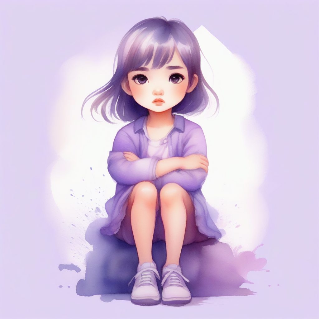 嘟嘴烦躁的柔焦水彩Q版角色：情绪表达与色彩渐变