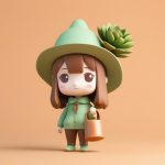 多肉植物Q版女孩:全身粘土手办与清新橙色背景AI提示词 7 duo rou zhi wu q ban nyu hai quan shen nian tu shou ban yu qing xin cheng se bei jing ai ti shi ci