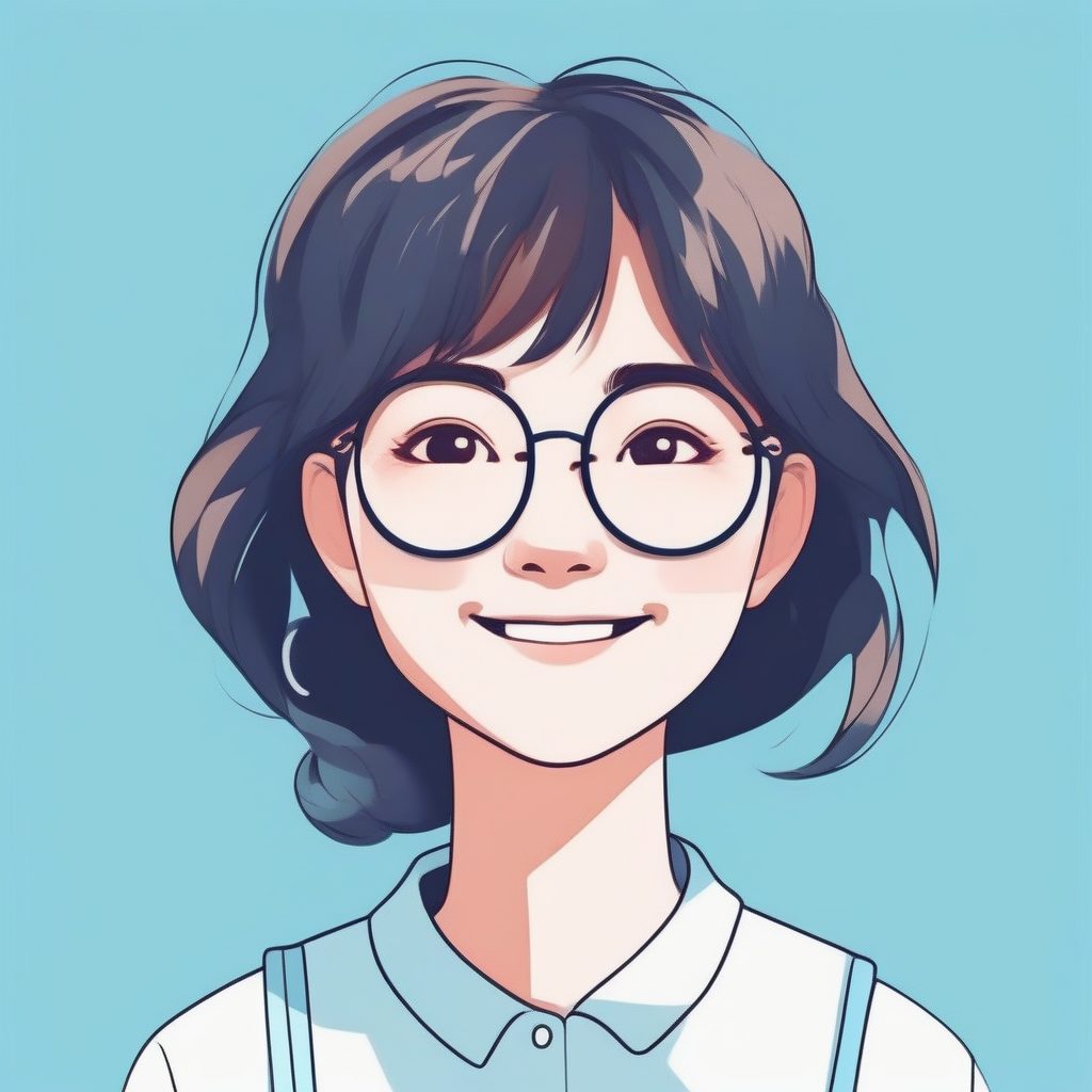 二次元极简风：戴眼镜少女的元气笑容特写
