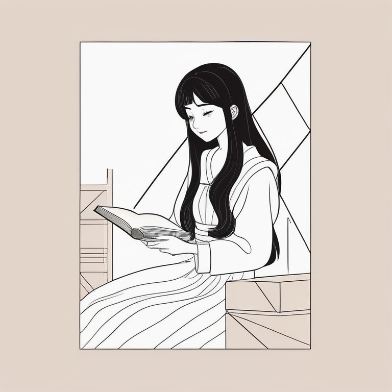 二次元极简风格女孩肖像:安静读书少女