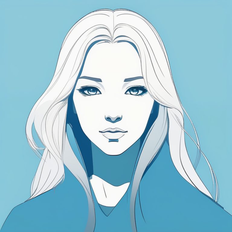 二次元极简风格女孩肖像——白色长发神秘少女