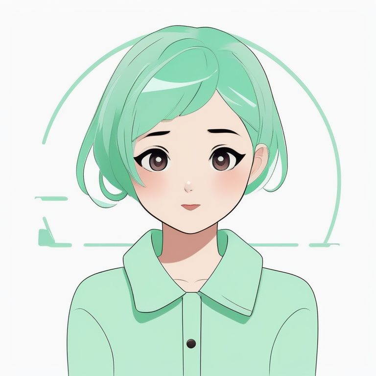 二次元极简风格女孩肖像——薄荷色短发清新少女