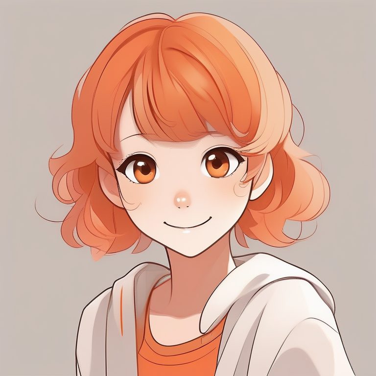 二次元极简风格女孩肖像——橙色卷发甜美少女
