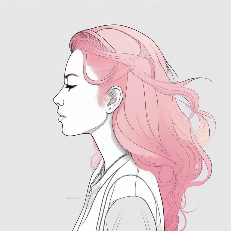 二次元极简风格女孩肖像——粉色长发少女侧脸