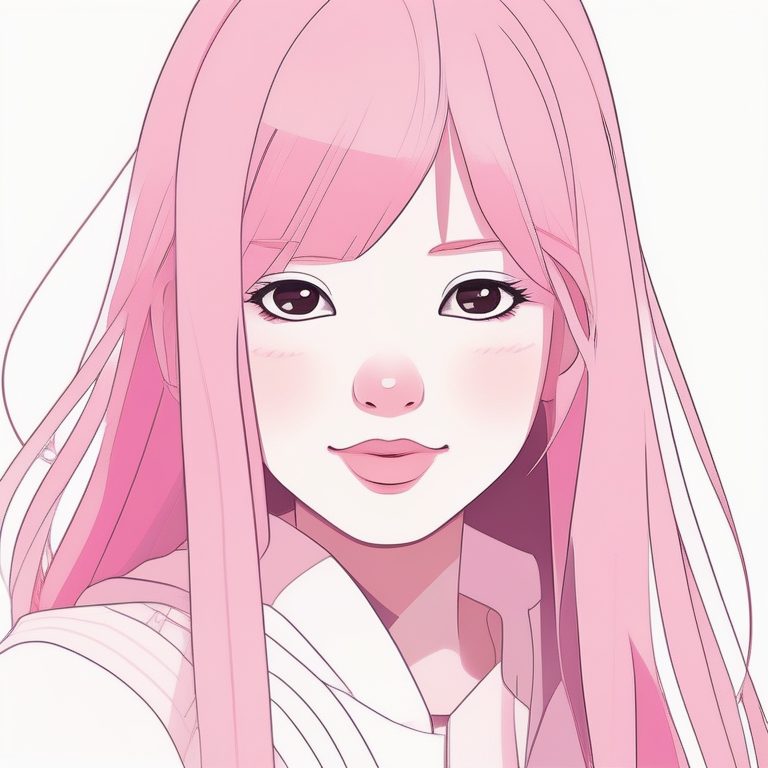 二次元极简风格女孩肖像:粉色长发少女可爱表情