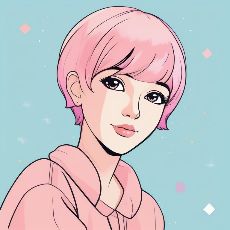 二次元极简风格女孩肖像——粉色短发可爱少女